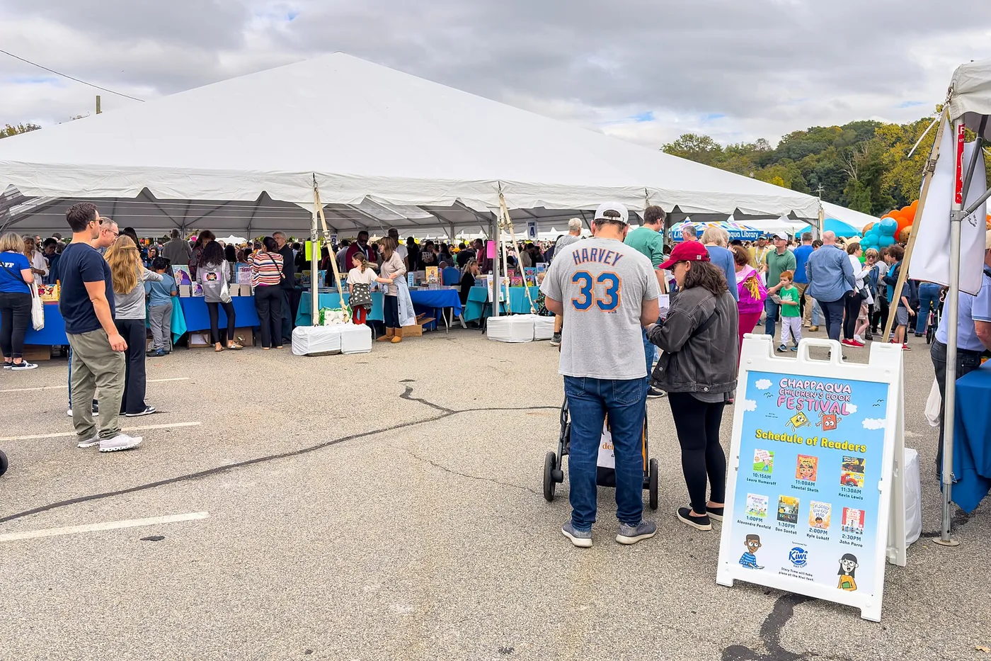 Families at an outdoor community event in Chappaqua, New York