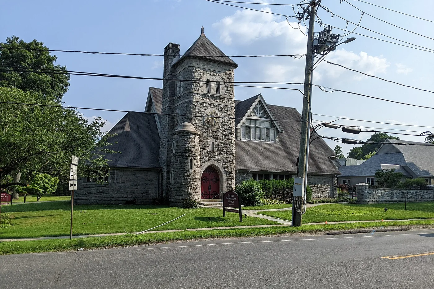 A stone church on a green in Ridgefield, Connecticut