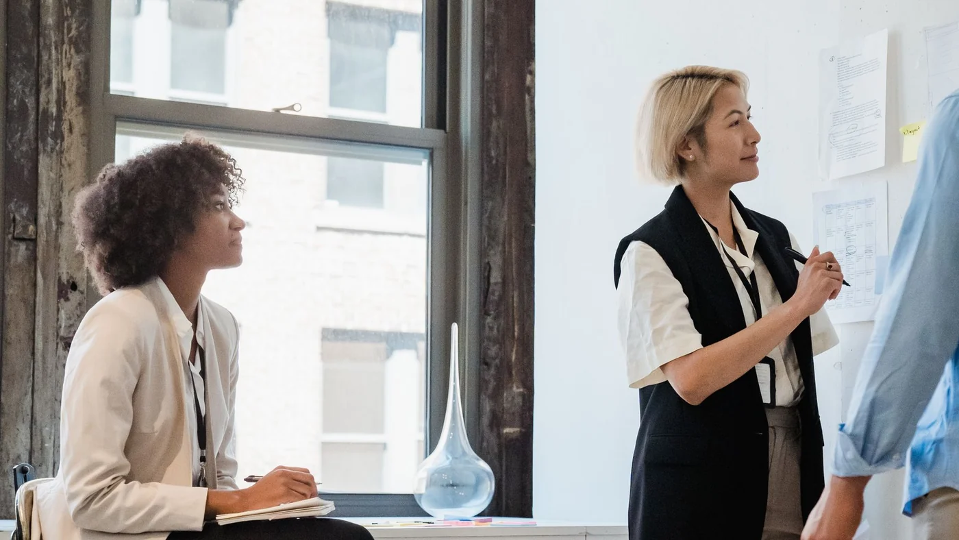 Colleagues in a meeting at a modern office